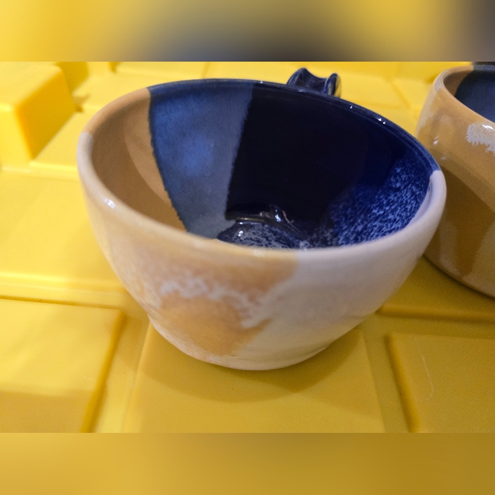 Blue, Tan, Yellow Handmade Pottery Ceramic Mug Set